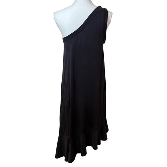 Moulinette Soeurs Raneri One Shoulder Dress Modal Ruffled Hem Detail Dark Gray S - Picture 5 of 11